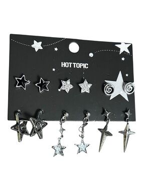 NWT Hot Topic Celestial Star Earrings 6 Pair Set Goth Y2K Silver Alt Emo